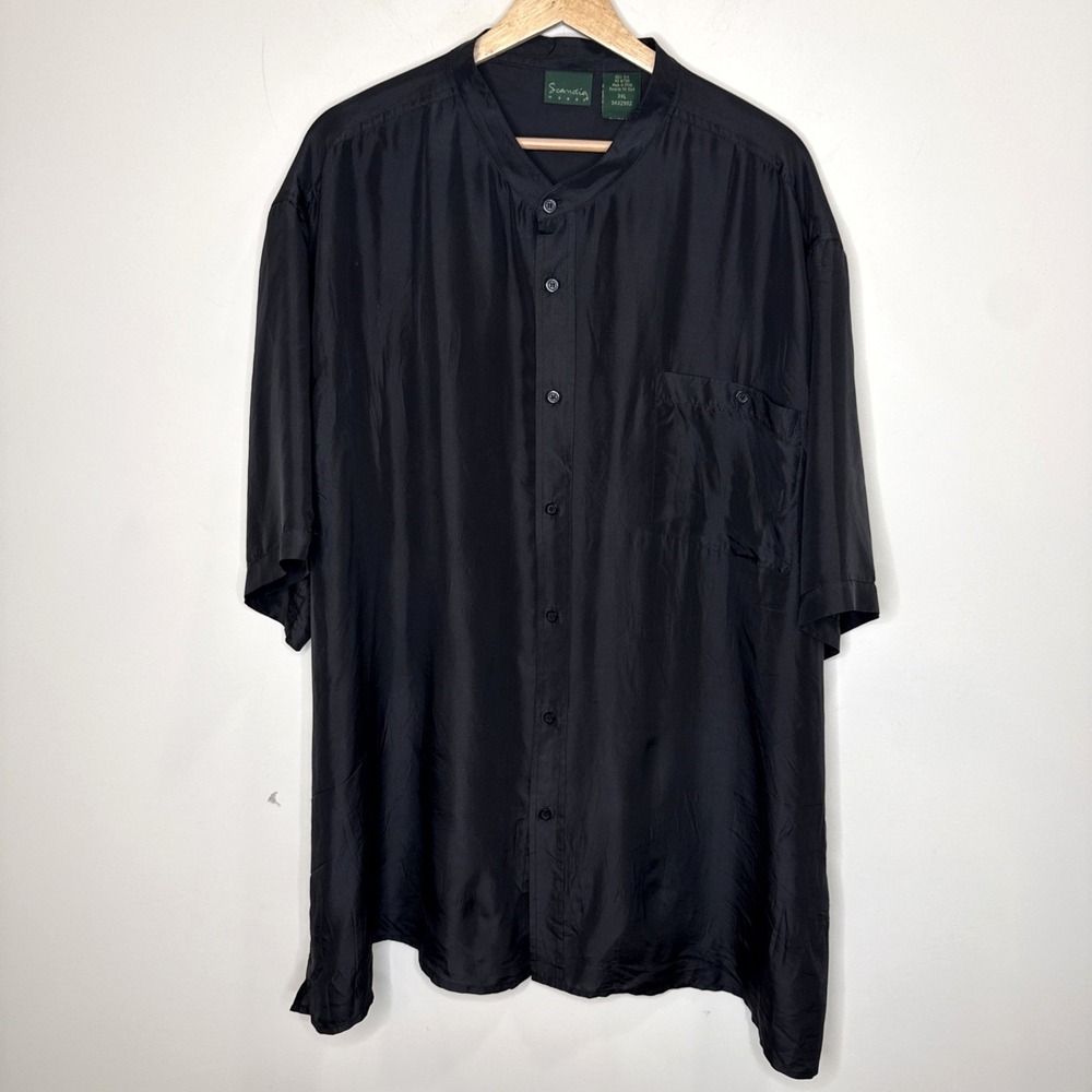 Scandia Woods 100% Silk Button Up Shirt Mens 3XL Black Short Sleeve Quiet Luxury